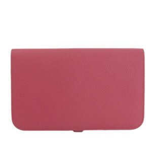 HERMES Long Wallet Purse Togo Red Dogon GM Silver Metal | AlmaBagz