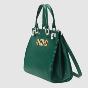 Gucci Zumi Grainy Leather Small Top Handle Bag Dark Green | AlmaBagz
