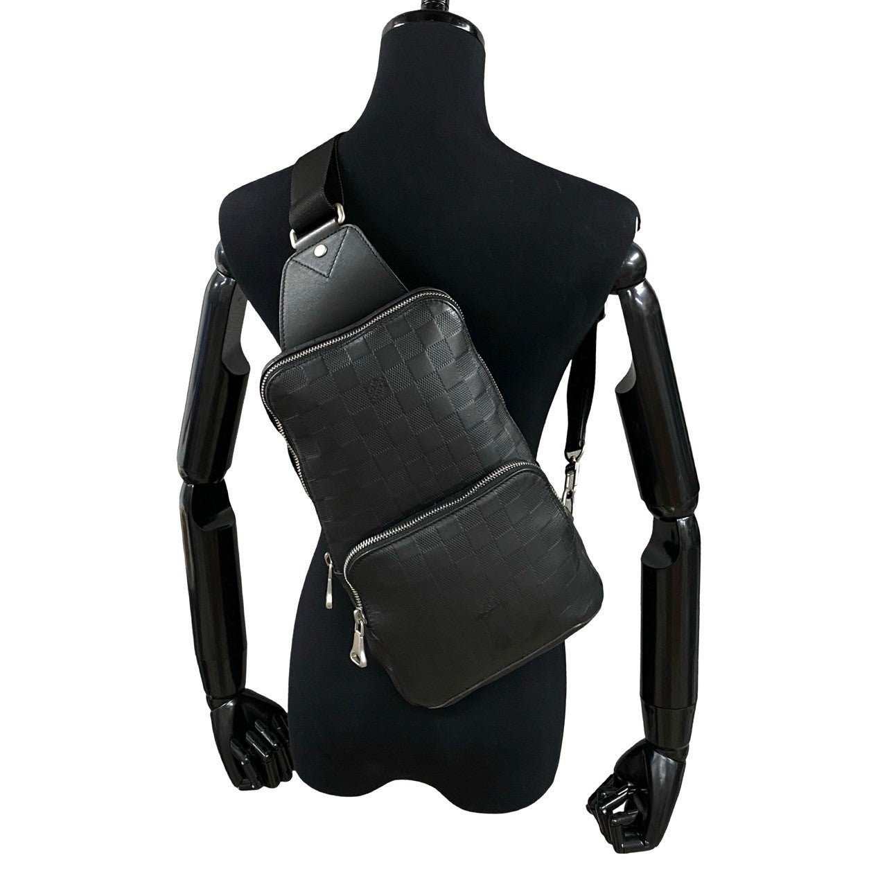 LOUIS VUITTON Shoulder Bag leather black Damier Anfini avenue sling | AlmaBagz