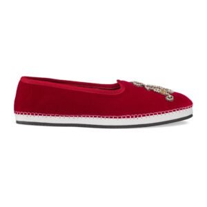 Gucci Men's Velvet Loafer With Am Appliqué In Red | AlmaBagz