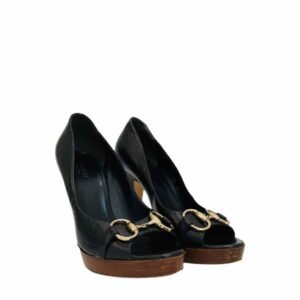 GUCCI Horsebit Black Open Toe Pumps | AlmaBagz