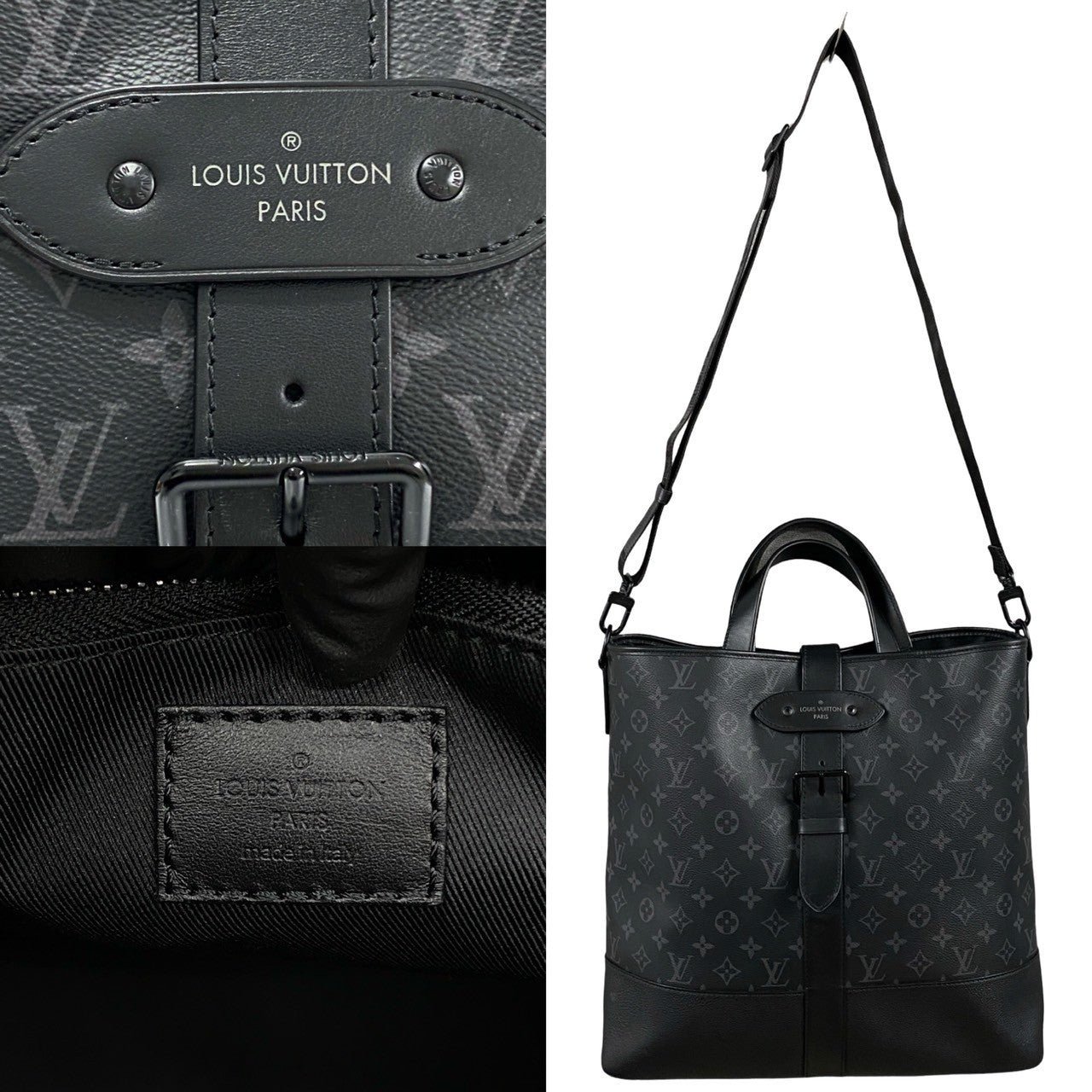 LOUIS VUITTON Shoulder Bag leather black Monogram Eclipse Saumur mens Used | AlmaBagz - Image 3