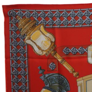HERMES scarf silk Red Carriage lantern FEUX DE ROUTE Carre90 Women Used | AlmaBagz