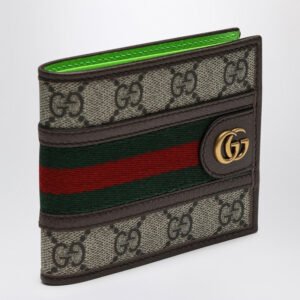 Gucci Ophidia Gg Wallet Beige/Ebony/Shiny Green Men | AlmaBagz