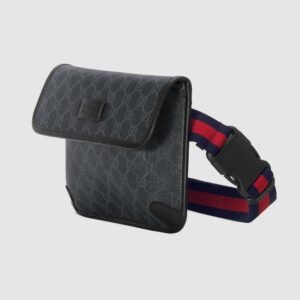Gucci GG Supreme Black Flap Belt Bag | AlmaBagz