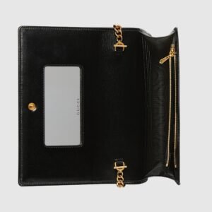 Gucci Leather Chain Card Case Wallet Gold/Black | AlmaBagz