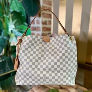 LOUIS VUITTON Graceful MM Damier Azur Rose Ballerine Pink Shoulder Bag | AlmaBagz