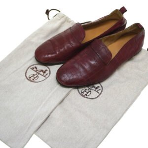 HERMES Leather shoes Matt Croco Bordeaux loafer shoes 41.5 | AlmaBagz