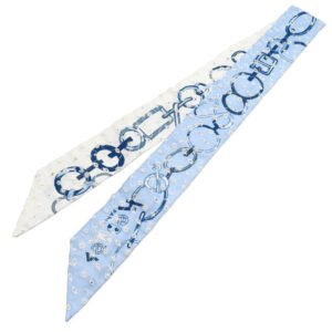 HERMES scarf silk blue Twilly de les Boucles Broderie Anglaise | AlmaBagz