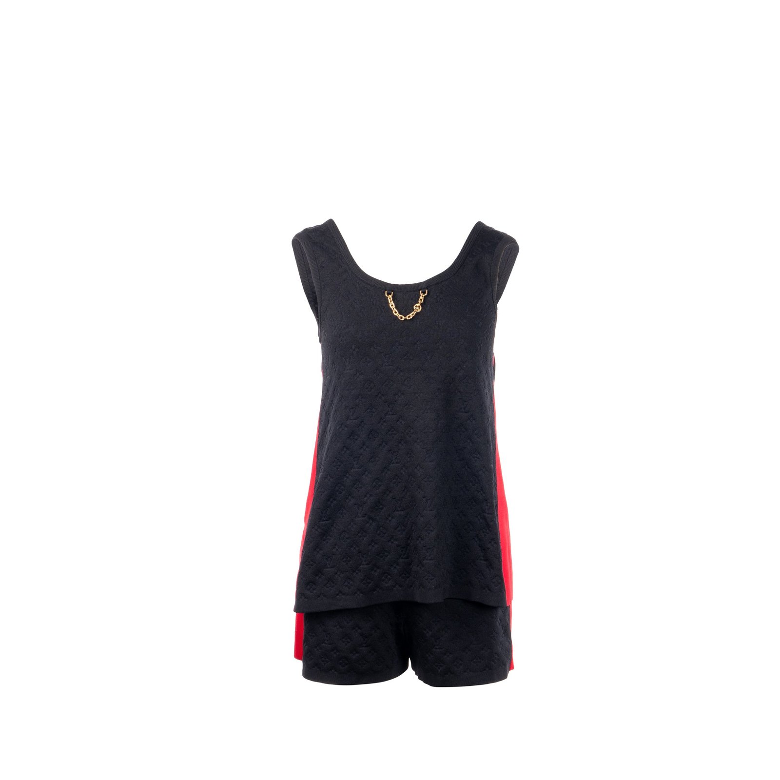 Louis Vuitton size XS Sporty Tank Top and shorts suit Embossed Monogram silk/polyamide black /red | AlmaBagz