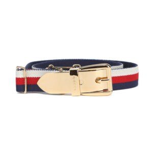 Gucci Sylvie Web Belt with Square Buckle in Blue, White, and Red | AlmaBagz