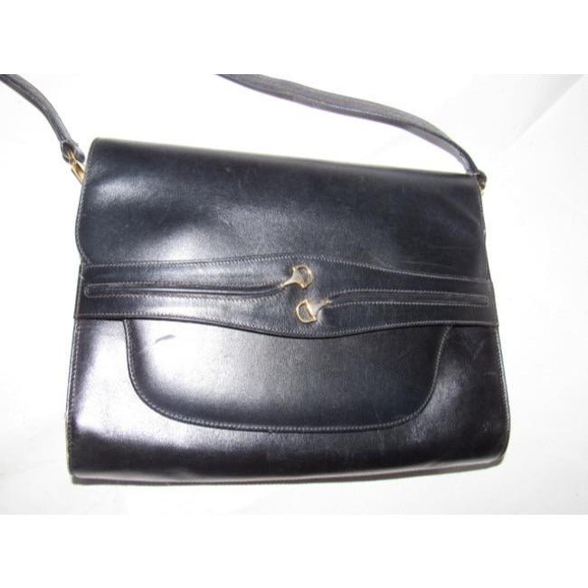 Gucci Two Way Glossy Blackhorsebit Accents Leather Shoulder Bag | AlmaBagz