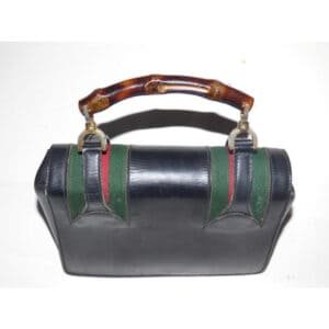 Gucci Buckle Top Bag W And Redgreen Stripes Blackredgreenbamboo Handle Leather Satchel | AlmaBagz