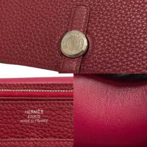 HERMES Long Wallet Purse Taurillon Clemence wine-red Dogon GM | AlmaBagz