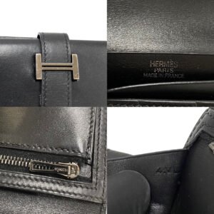 HERMES Long Wallet Purse Calfskin black Bean | AlmaBagz