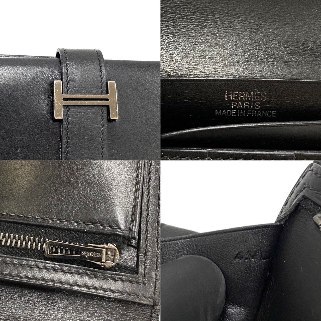 HERMES Long Wallet Purse Calfskin black Bean | AlmaBagz