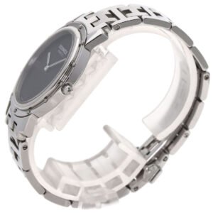 HERMES Watches Quartz CO1.510 Stainless Steel , Stainless Steel Silver Clipper oval black dial Women Used | AlmaBagz