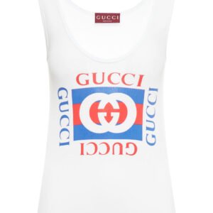 Gucci Women Ribbed Cotton Tank Top With Gucci Print | AlmaBagz