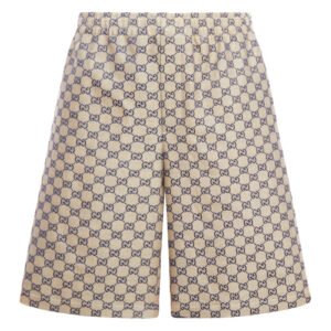 Gucci Men Linen Blend Shorts With Dd Motif | AlmaBagz
