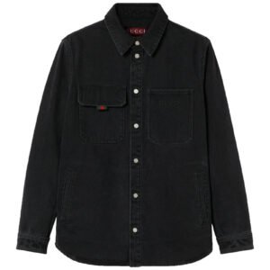 Gucci Men Denim Shirt With Gucci Embroidery | AlmaBagz