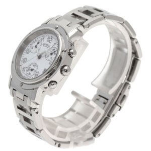 HERMES Watches Quartz CL1.310 Stainless Steel , Stainless Steel Silver Clipper Chronograph New Buckle white dial Women Used | AlmaBagz