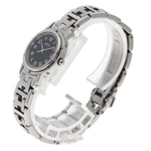 HERMES Watches Quartz CL4.210 Stainless Steel , Stainless Steel Silver Clipper black dial Women Used | AlmaBagz