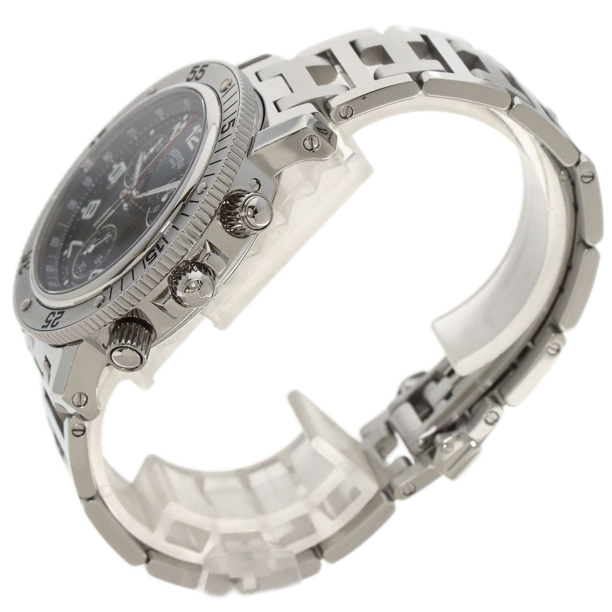 HERMES Watches Quartz CL2.910 Stainless Steel , Stainless Steel Silver Clipper Diver Chronograph black dial mens Used | AlmaBagz