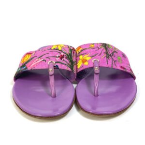 GUCCI Sandals 155100 Canvas/Leather, Canvas x Leather purple flat Flora floral pattern flower mens 7.5 Used | AlmaBagz
