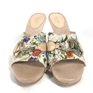 GUCCI Sandals 149910 Wood, Canvas multicolor Flora floral pattern flower Women 37 Used | AlmaBagz