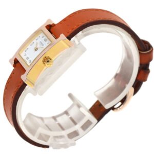 HERMES Watches Quartz HH1.101 PGP, leather gold H watch mini white dial Women Used | AlmaBagz
