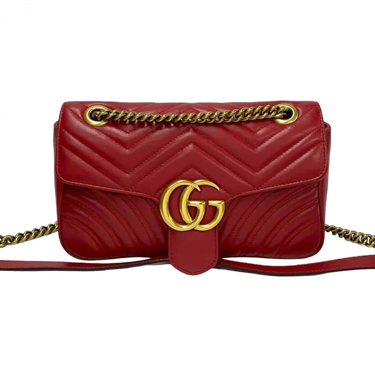 GUCCI Shoulder Bag leather Red GG Marmont | AlmaBagz