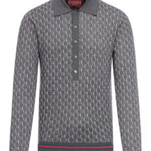 Gucci Men Silk And Wool Polo Shirt With Gg Shadow | AlmaBagz