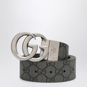 Gucci Gg Marmont Belt In Supreme Fabric Grey/Black Men | AlmaBagz