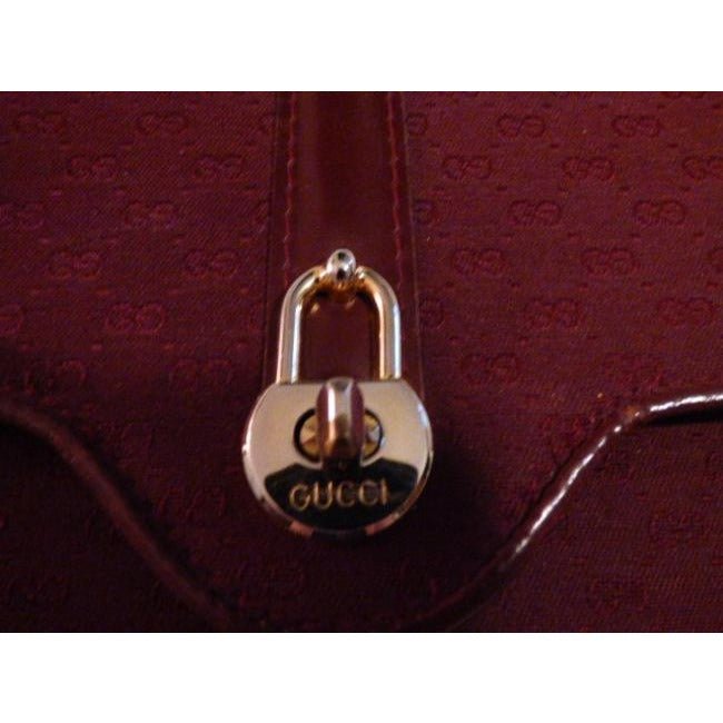 Gucci Vintage Burgundy With Small G Logo Print Canvas Leather Shoulder Bag | AlmaBagz