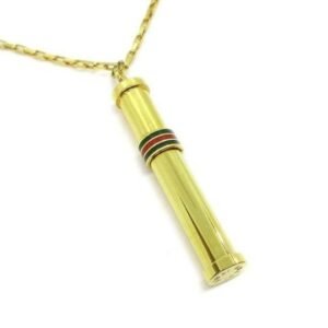 Gucci Gold Perfume Vial Pendant Striped Enamel | AlmaBagz
