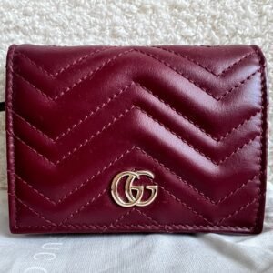 Gucci GG Burgundy Marmont Matelassé Card Case Wallet (RRP £380) | AlmaBagz