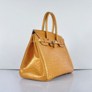 Hermes Birkin 35cm 6089 New Golden Crocodile Vein Handbags Gold | AlmaBagz