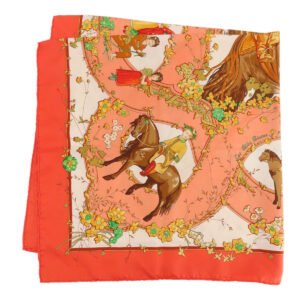 HERMES scarf silk Orange Carre90 LES PETITS PRINCES The Little Princes Women Used | AlmaBagz