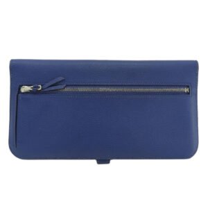 HERMES Long Wallet Purse Calfskin blue Dogon Long SilverMetal | AlmaBagz