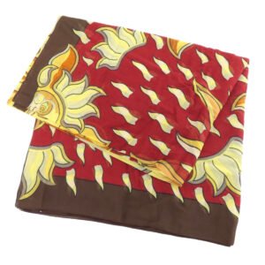 HERMES Stall cotton Brown Sun pattern large scarf Women Used | AlmaBagz
