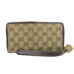 GUCCI Long Wallet Purse 245914 canvas Brown Zip Around GG Women Used | AlmaBagz