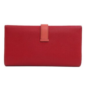 HERMES Long Wallet Purse Epsom Red Bearn 2PLIS SilverMetal | AlmaBagz