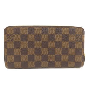 LOUIS VUITTON Long Wallet Purse N60015 Damier canvas Brown Zippy wallet old Women Used | AlmaBagz