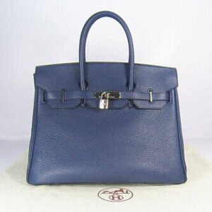 Hermes Birkin 35cm Togo Leather Handbags Dark Blue Silver | AlmaBagz