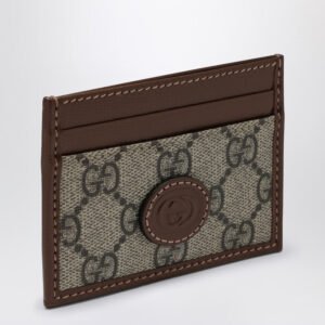 Gucci Fabric Card Holder Gg Supreme Beige/Ebony Men | AlmaBagz