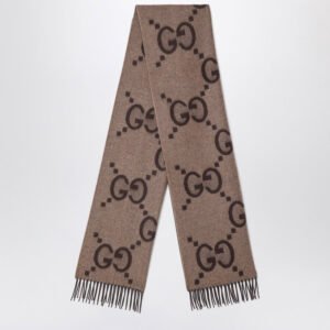 Gucci Beige/Dark Brown Cashmere Jacquard Scarf Women | AlmaBagz