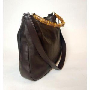 Gucci Shoulder W Two Way Style Handle Brown Leather Bamboo Hobo Bag | AlmaBagz