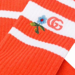Gucci GG Knitted Daisy Socks In Orange | AlmaBagz