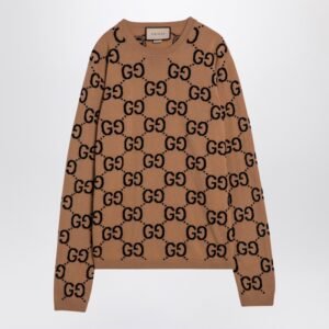 Gucci Camel/Black Wool Jumper With Gg Pattern Men | AlmaBagz