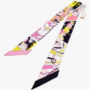 HERMES scarf silk black Twilly factory suit | AlmaBagz